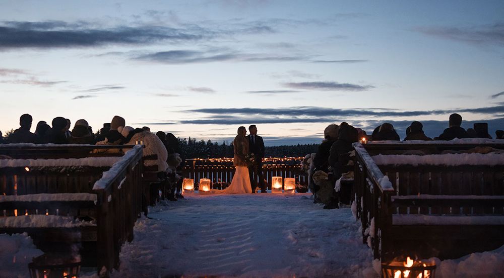 Winter wedding on the dock